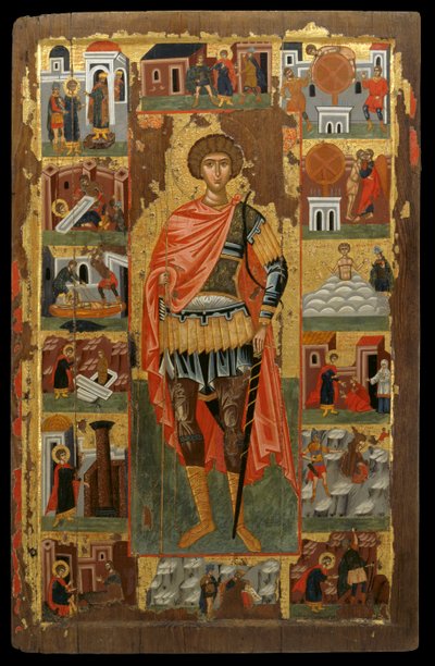 Ikon af St. George med scener fra hans liv (ægtempera på panel) af Greek School