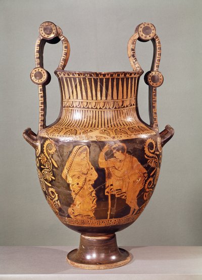 Rødfigurkrater, der viser en samtale mellem en efebe og en kvinde iført en himation, fra Boeotia (keramik) af Greek School