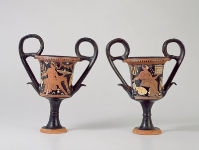 Kantharos med rød figur, der forestiller en ungdom, og kantharos, der forestiller en kvinde, ca. 310 f.Kr. (keramik) af Greek School
