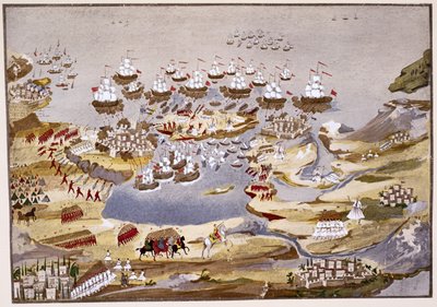 Siege and Naval Battle, plade 13 fra Pictorial History of the Greek Independence War of General Makryjannis af Greek School