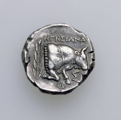 Tetradrachm of Samos, Ionia, forestillende en tyr, ca. 390 f.Kr. (omvendt) (sølv) (for forside se 168076) af Greek School