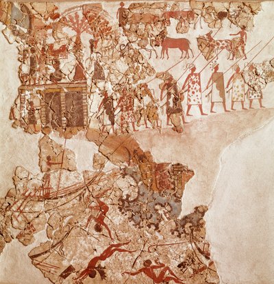 Libyernes død, Akrotiri fresco, Thera (i dag Santorini) (Grækenland), minoiske civilisation af Greek School