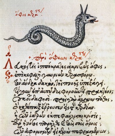Afhandling om Basilisk, test og miniature fra Aelianus (2.-3. århundrede e.Kr.) af Greek School