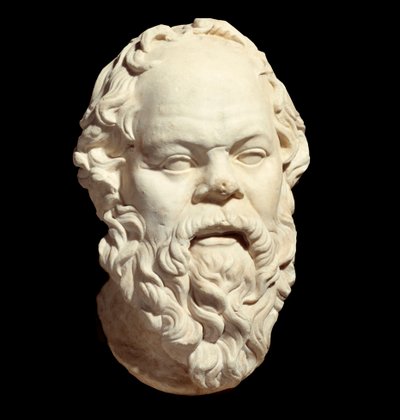 Marmorbuste af den græske filosof Sokrates (470-399 f.Kr.) efter originalen af Lysippe (omkring 330 f.Kr.), der dekorerede Athens Pompeion. Søn 0,33 m. Paris, Louvre-museet af Greek or Roman