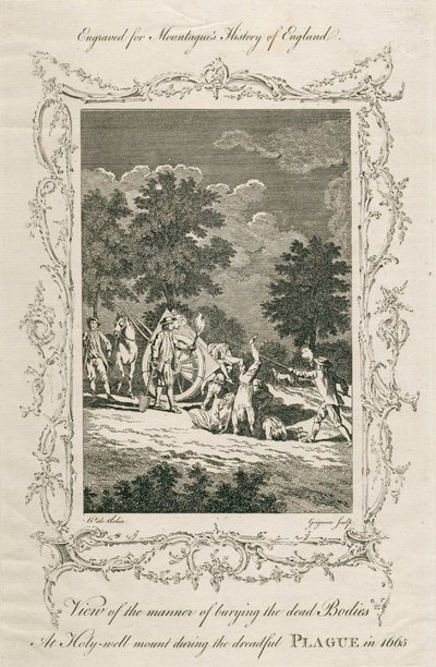 Begravelse af pestens ofre, Holywell Mount, Shoreditch, London, 1665 c slutningen af det 18. århundrede af Grignion