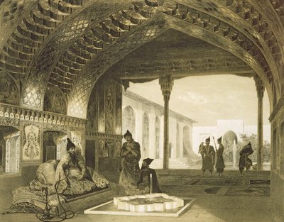 Spejlsalen i Palace of the Sardar of Yerevan, Armenien, plade 17 fra en bog om Kaukasus, indgraveret af Charles Claude Bachelier og Celestin Francois Nanteuil (1813-73) pub. af Alfred af Grigori Grigorevich Gagarin