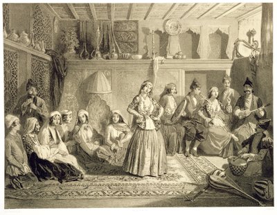 Hvilerummet nær badene ved Shemakha, på Shirvanskaya-steppen, plade 40 fra en bog om Kaukasus, indgraveret af Charles Claude Bachelier og Adolphe Bayot (1810-66) pub. af Alfred Leon Lemerci af Grigori Grigorevich Gagarin