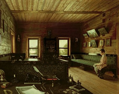 Studiet i Nikolai Milyukovs hus i Ostrovky, 1844 af Grigori Vasilievich Soroka