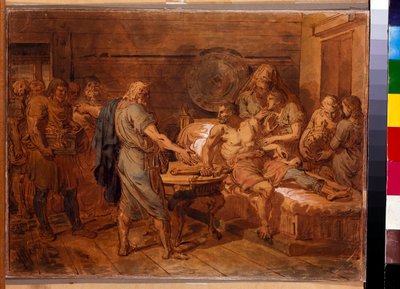 Kuzma Minins (død 1616) appel til prins Dmitri Pozharsky (1577-1642) - Værk af Grigori Ivanovich Ugryumov (Ugrioumov) (1764-1823), akvarel og hvidt på papir, ca. 1800 (31,6x42 cm) - (Kuzma Mini) prinsen Dmitrij Pozharsky, Wat af Grigoriy Ivanovich Ugryumov