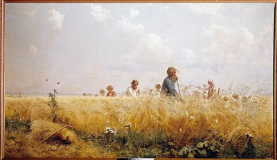Høst russiske bønder, der slår bleserne. Maleri af Grigori Miassoiedow (1835-1911) Peterhof fra det 19. århundrede, slottets bibliotek af Grigoriy Myasoyedov