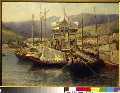 Le Port de Yalta (Ukraine) - Painture de Grigori (Grigory, Grigory) Grigorievich Myasoedov (Myasoedov) (1834-1911), huile sur toile af Grigoriy Myasoyedov