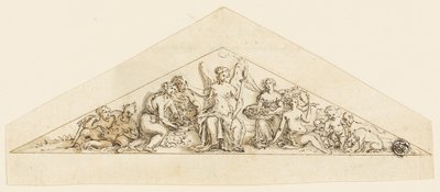 Pedimental design til en Wren-bygning af Grinling Gibbons