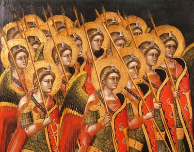 Bevæbnet flok engle, af Guariento (aktiv 1338-død i 1367 eller 1370), detaljer af Guariento di Arpo