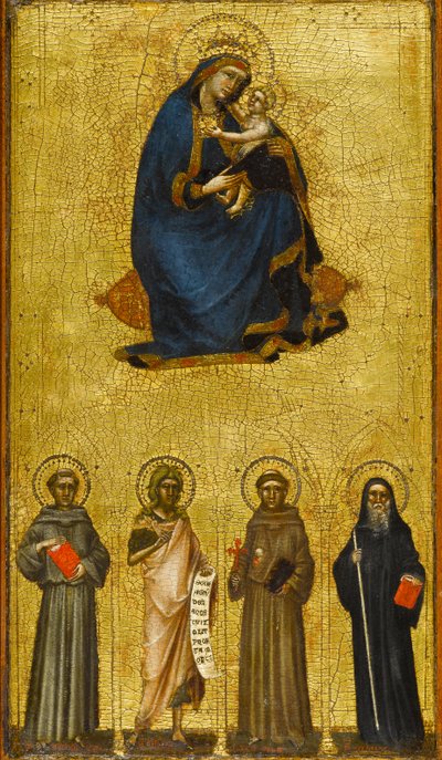 Madonna og barn med hellige, omkring 1360 (tempera og bladguld på poppelpanel) af Guariento di Arpo