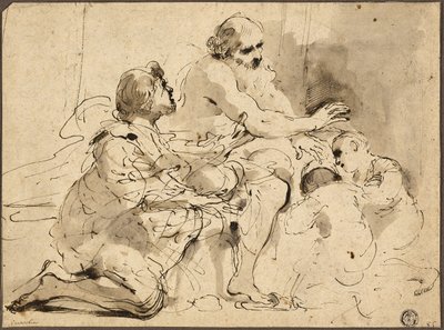 Studie til Jakob velsigner Josefs sønner, ca. 1620 (pen og brunt blæk med pensel, grå og brun vask) af Guercino (1591 1666)