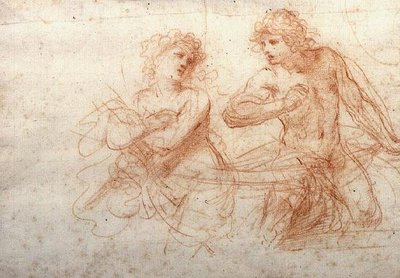 Studie af en nøgen mand og kvinde (rødt kridt) af Guercino
