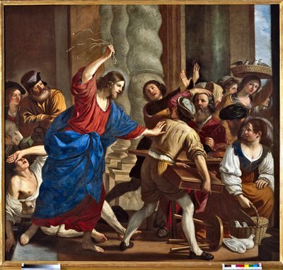 Kristus, der driver pengeudlånerne fra templet Maleri af Giovanni Francesco Barbieri dit Il Guercino (The Guerchin) (1591-1666) af Guercino