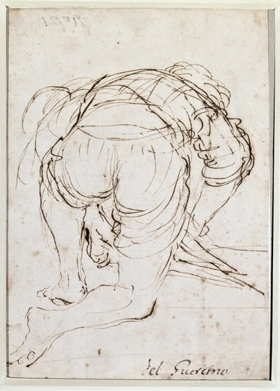 Mand knælende - Blyantstegning af Guercino