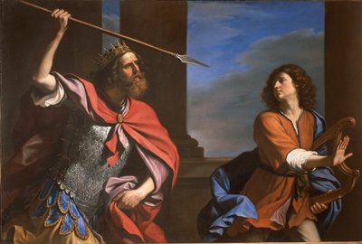 Saul angriber David (olie på lærred) af Guercino