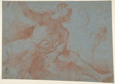 Siddende gammel mand med højre arm løftet (Tithonus) (recto) af Guercino
