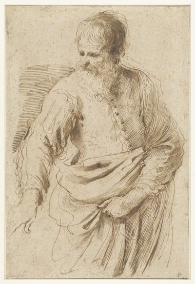 stående gammel mand af Guercino (attributed to)