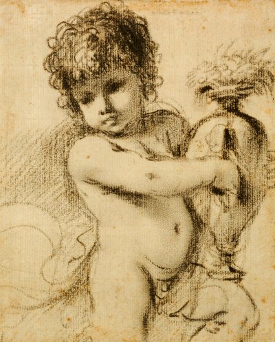 En Putto med en vase af Guercino