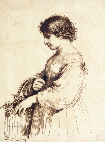 En ung kvinde holder en frugtkurv, af Guercino