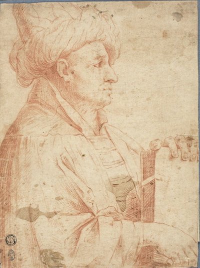 Buste af turbanned mand med en bog af Guercino