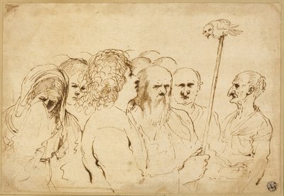 Gruppe af figurer, med ugle på en stang af Guercino