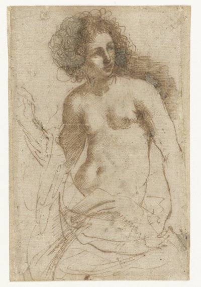Halvnøgen kvinde stående af Guercino