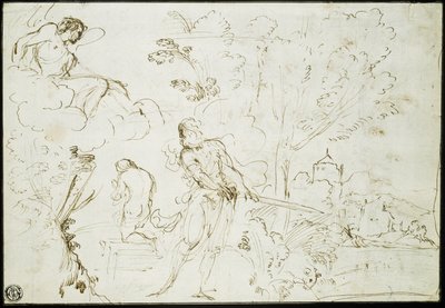 Isaks ofring (recto); Jakobs drøm (verso) af Guercino