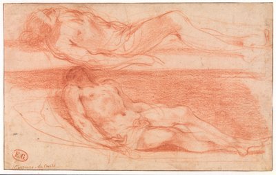 To studier af liggende halvnøgen mand af Guercino