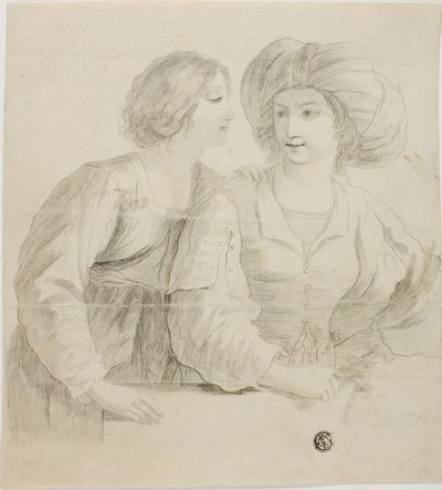 To unge kvinder, en iført turban, i samtale af Guercino