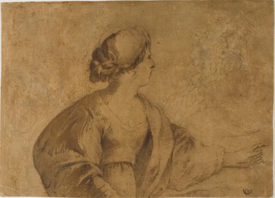 Kvinde i profil, peger med venstre hånd af Guercino