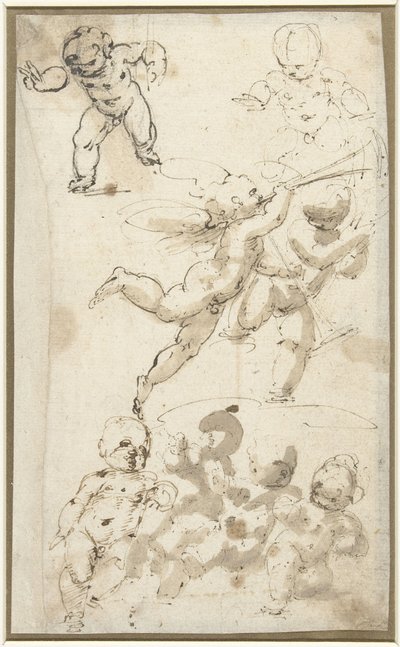 Putti og en flydende engel af Guglielmo Caccia