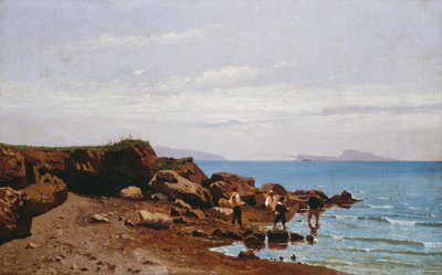 Fiskere på den napolitanske kyst, med øen Capri i baggrunden, af Guglielmo Ciardi (1842-1917), olie på lærred, 47,5x76,5 cm af Guglielmo Ciardi