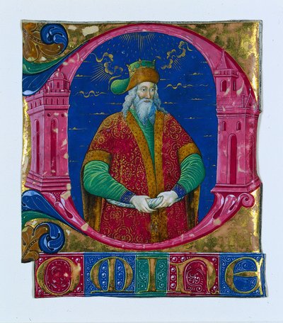 Indledende D[omine] fra en korbog: Kong Salomon, ca. 1470-1480. af Guglielmo Giraldi del Magri [or del