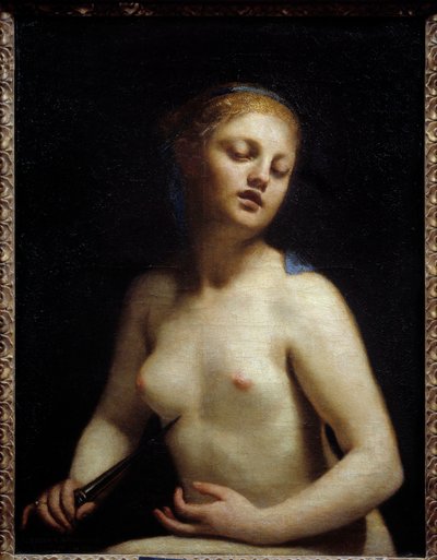 Lucrece døde Lucrece (Lucrezia, Lucretia, romersk dame) var offer for vold af sin fætter Sextus Tarquin, søn af Tarquin den Superb. Lucrece sendte bud efter sin far og mand (Collatinus) og ankom med Lucius Junius Brutus, fætter til Lucius T. af Guido Cagnacci