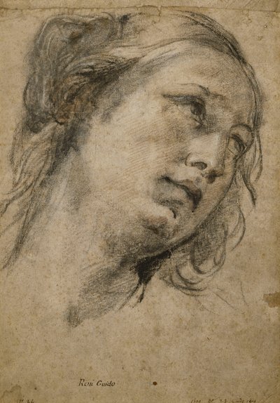 Hovedet af en kvinde, der ser op til højre, af Guido Reni