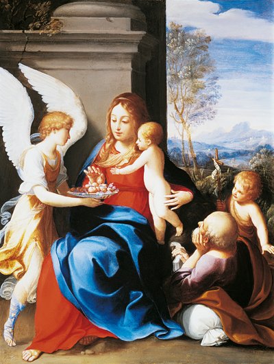Hellig Familie tjent af engle, af Guido Reni (1575-1642) af Guido Reni