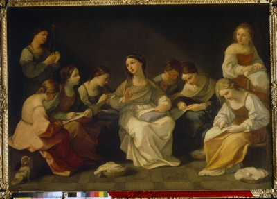 Jomfruens uddannelse. (Jomfruens uddannelse). Maleri af Guido Reni (1575-1642), olie på lærred af Guido Reni