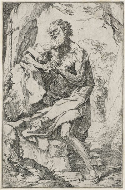 Sankt Hieronymus (radering på lagt papir) af Guido Reni