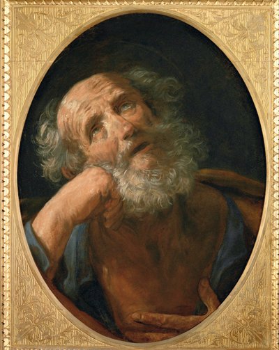Den bodfærdige Sankt Peter - Der reuige Petrus ... (maleri på lærred) af Guido Reni