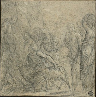 Studie for Sankt Benedikt, der modtager gaver fra bønderne af Guido Reni