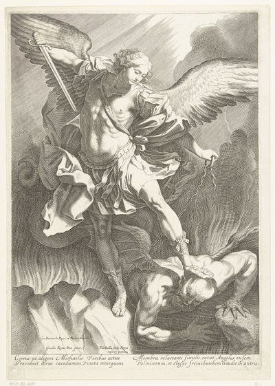 Ærkeenglen St. Michael besejrer Djævelen, indgraveret af Pieter de Bailliu, 1623-60 af Guido Reni