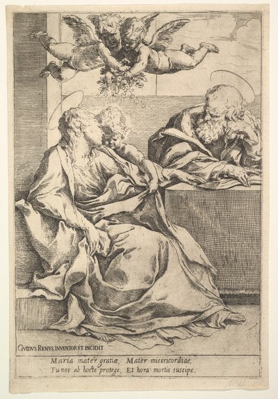 Den hellige familie med to engle. af Guido Reni