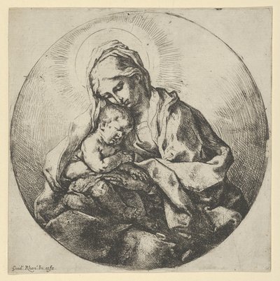 Jomfruen holder spædbarnet Kristus med fingrene på højre hånd skjult, en ..., ca 1600-1640. af Guido Reni