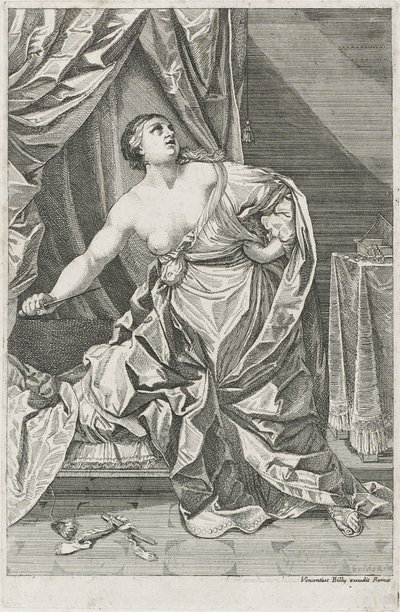 Lucretias død, ca. 1700-50 muligvis Antonio Billy (aktiv første halvdel af 1700-tallet) (radering på papir) af Guido after Reni