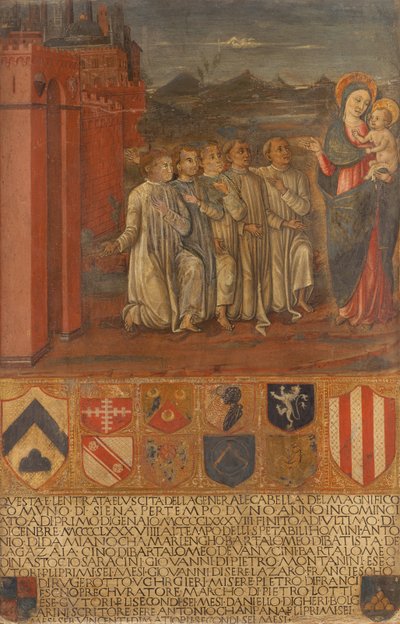 Kammerherren og hans assistenter foran Jomfruen af Guidoccio di Giovanno Cozzarelli