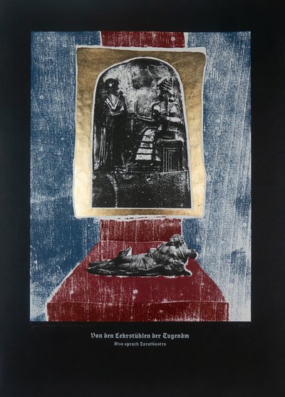 On The Teachers of Virtue, Thus Spoke Zarathustra, 2023 (træsnit og silketryk) af Guilherme Pontes